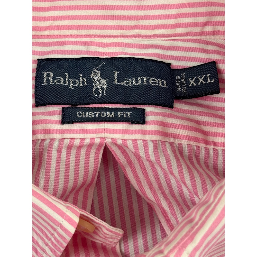 Ralph Lauren Polo XXL Custom Fit Pink White Stripe Cotton Button Down Shirt Mens - Picture 4 of 15